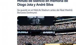 皇家vs多特赛前为若塔及其兄弟默哀一分钟，两队均佩戴黑色袖标